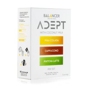 Коктейль BALANCER ADEPT «MIX SET» (cappuccino, matcha latte, pina colada with coconut milk), 3 шт.